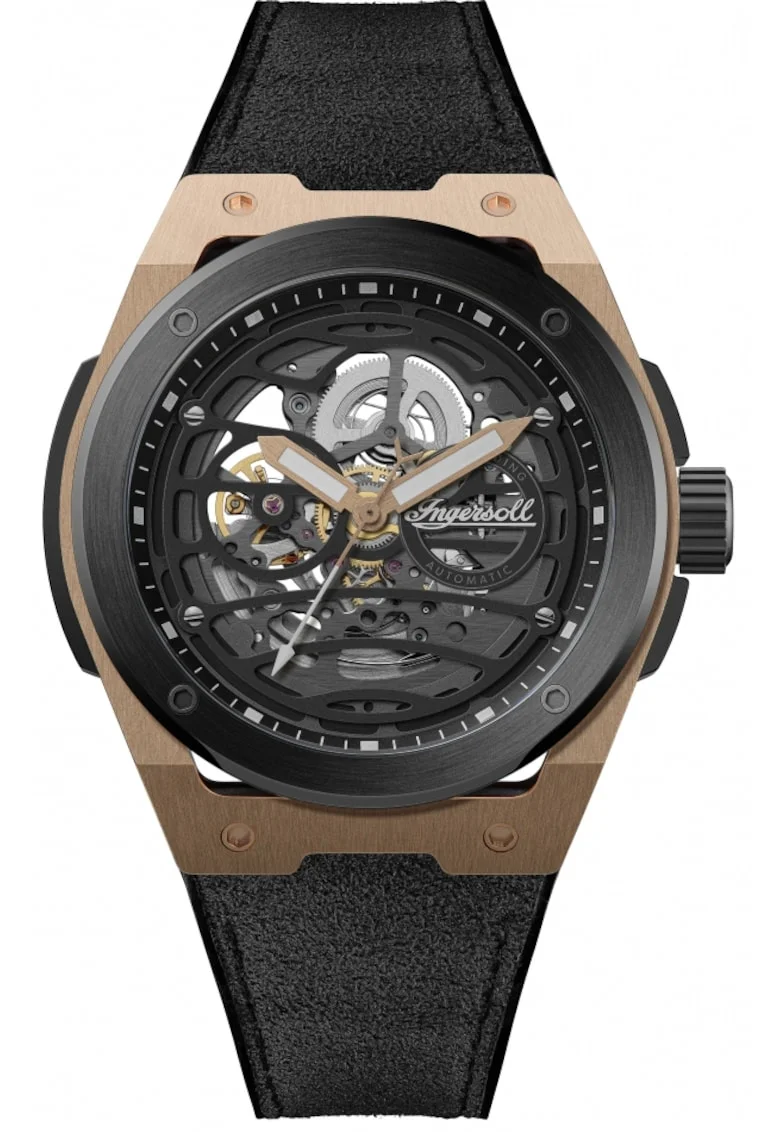 Ceas pentru bărbați  I15202, negru, tip skeleton, curea din material, automatic