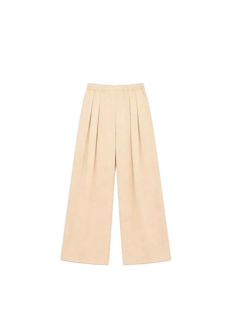 Pantaloni din amestec de in cu pliuri Linaria, Crem