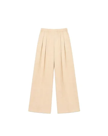Pantaloni din amestec de in cu pliuri Linaria, Crem