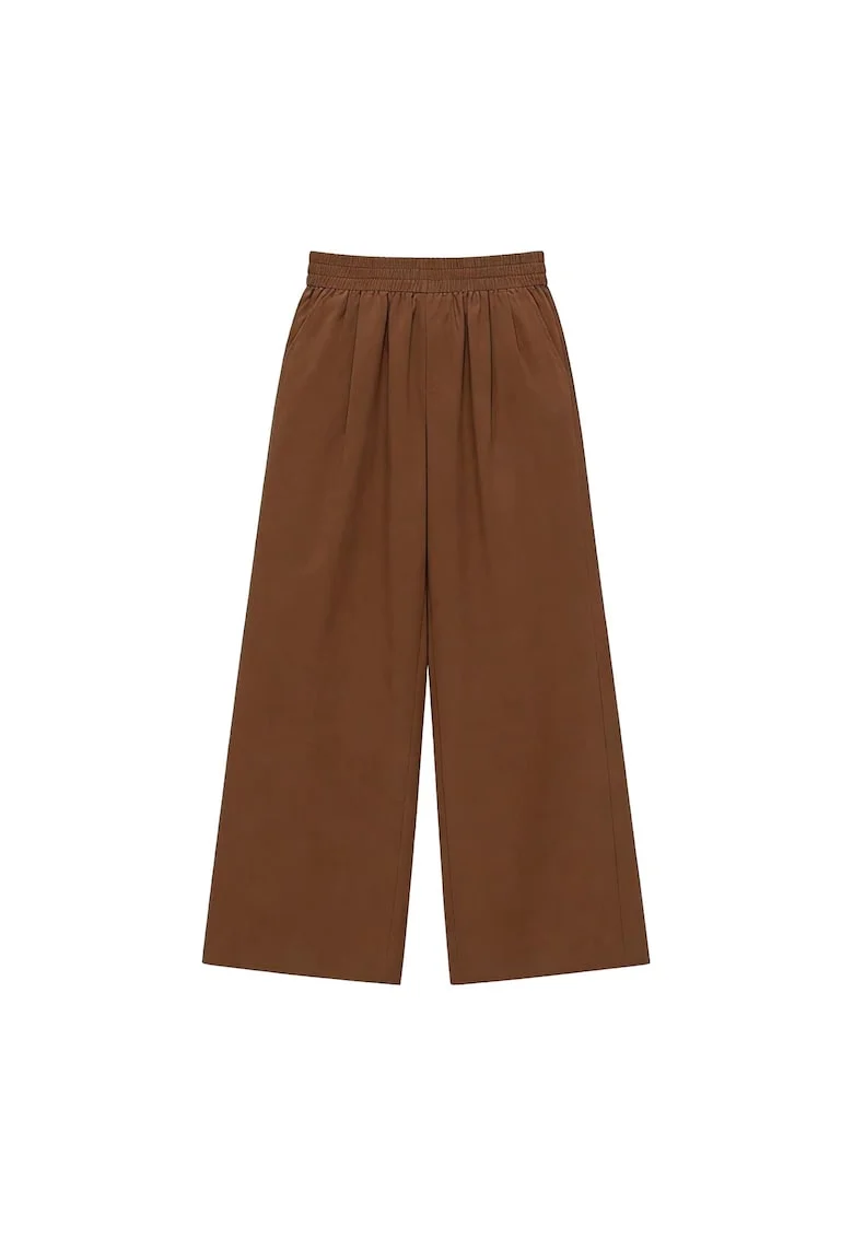 Pantaloni cu croiala ampla si talie elastica Eglantine, Maro inchis