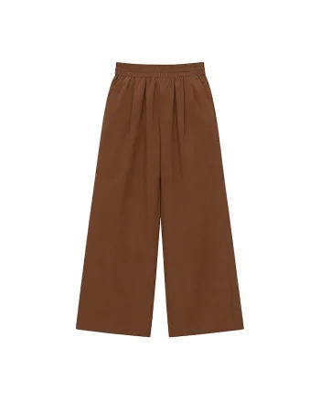 Pantaloni cu croiala ampla si talie elastica Eglantine, Maro inchis