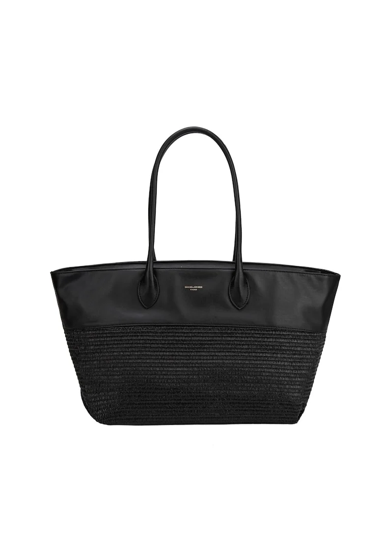 Geanta shopper cu insertie cu aspect tesut Valoria Plus, Negru
