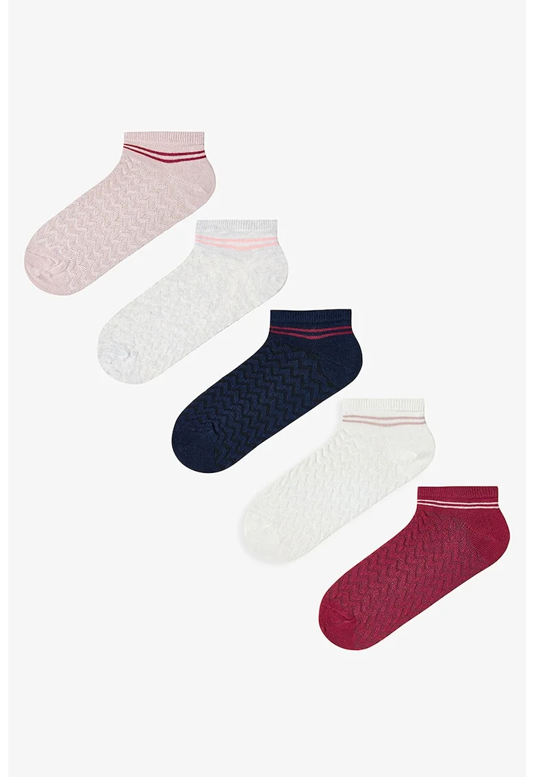 Set de sosete pana la glezna cu model uni - 5 perechi, Multicolor