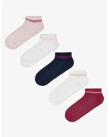 Set de sosete pana la glezna cu model uni - 5 perechi, Multicolor