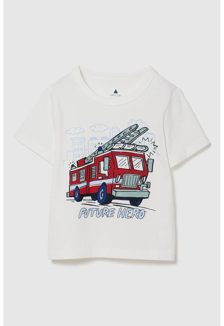 Tricou din bumbac cu decolteu la baza gatului, Alb optic