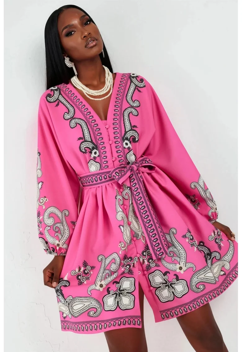 Rochie Mini,  Imprimeu, Roz, Poliester cu Lycra