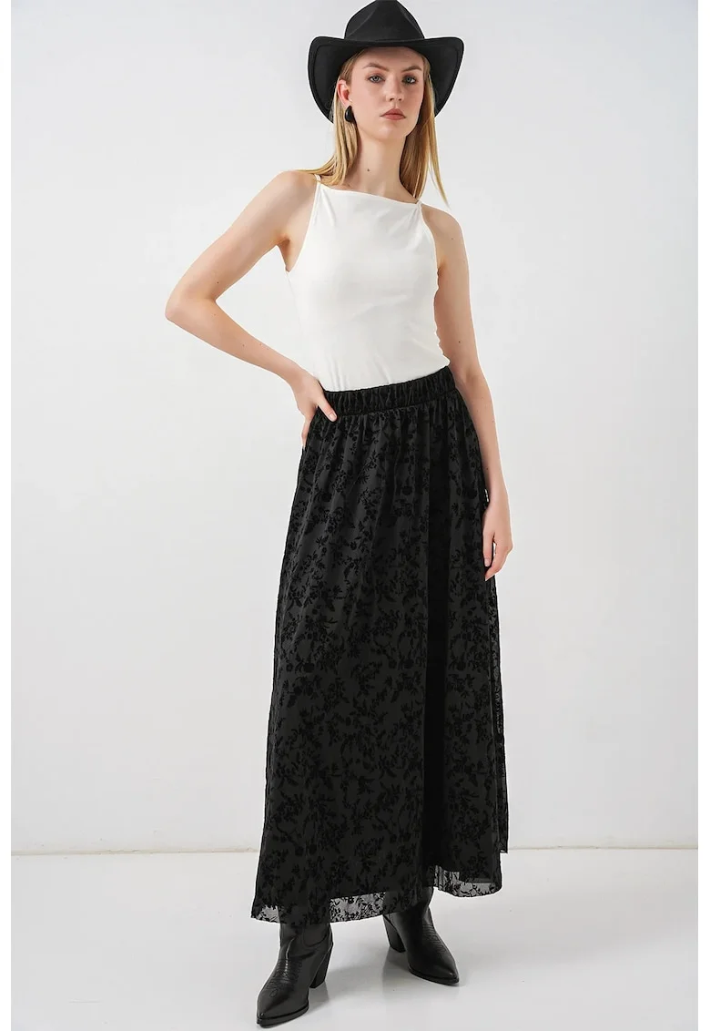 Fusta Maxi  Talie Inalta, Negru, Poliester, Casual