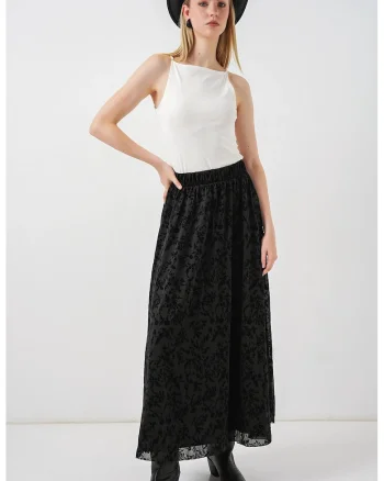 Fusta Maxi  Talie Inalta, Negru, Poliester, Casual