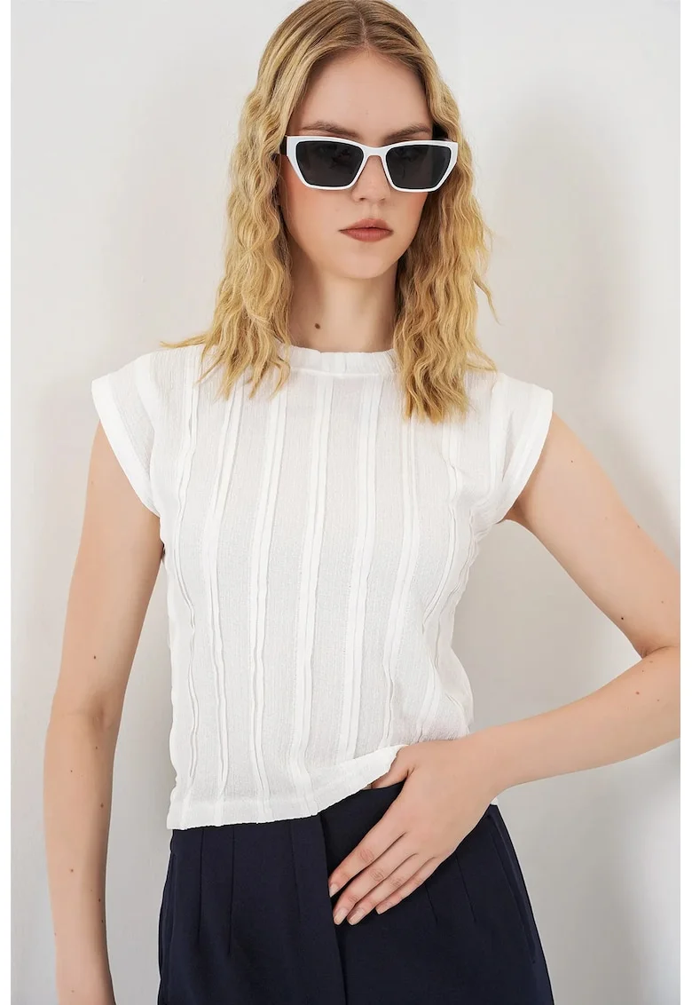 Bluza  casual, regular fit, alb, poliester-elastan, texturata