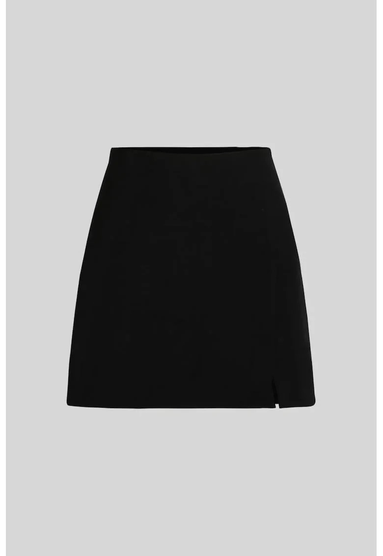 Fusta mini,  talie inalta, slit, neagra, bumbac-poliester-elastan