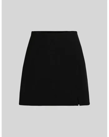 Fusta mini,  talie inalta, slit, neagra, bumbac-poliester-elastan