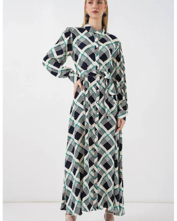 Rochie camasa midi,  carouri, albastru marin, 100% viscoza