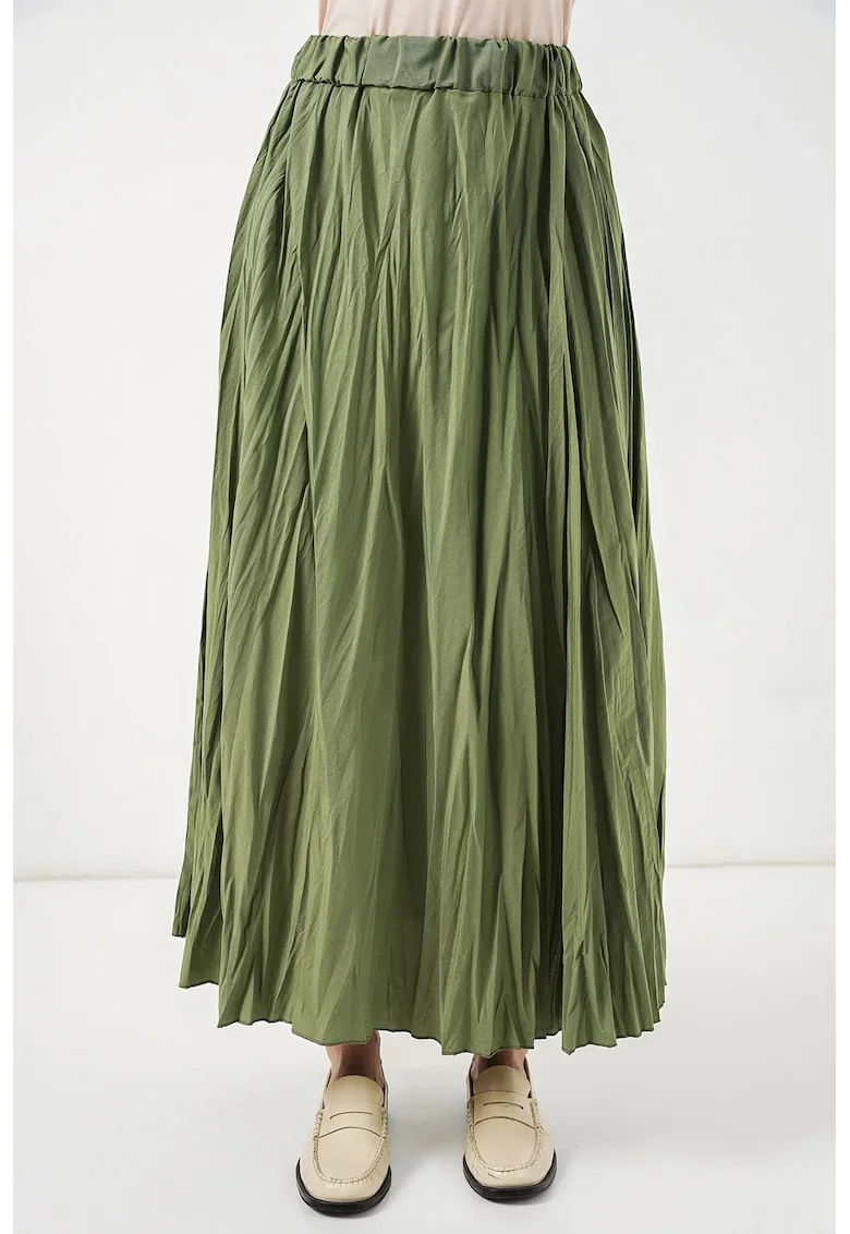 Fusta maxi  texturata, verde, poliester, casual/elegant, captusita