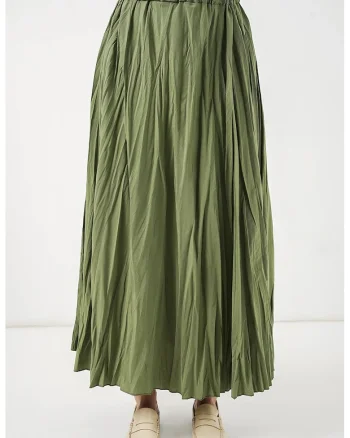 Fusta maxi  texturata, verde, poliester, casual/elegant, captusita