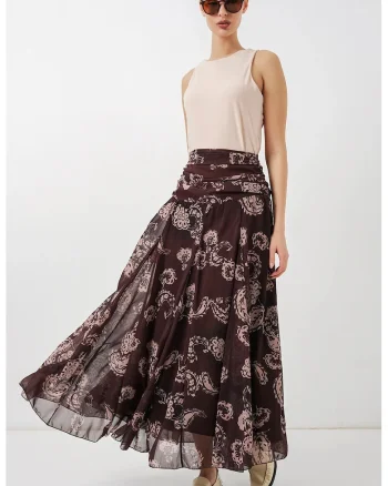 Fusta maxi  talie inalta, imprimeu Paisley, maro, poliester