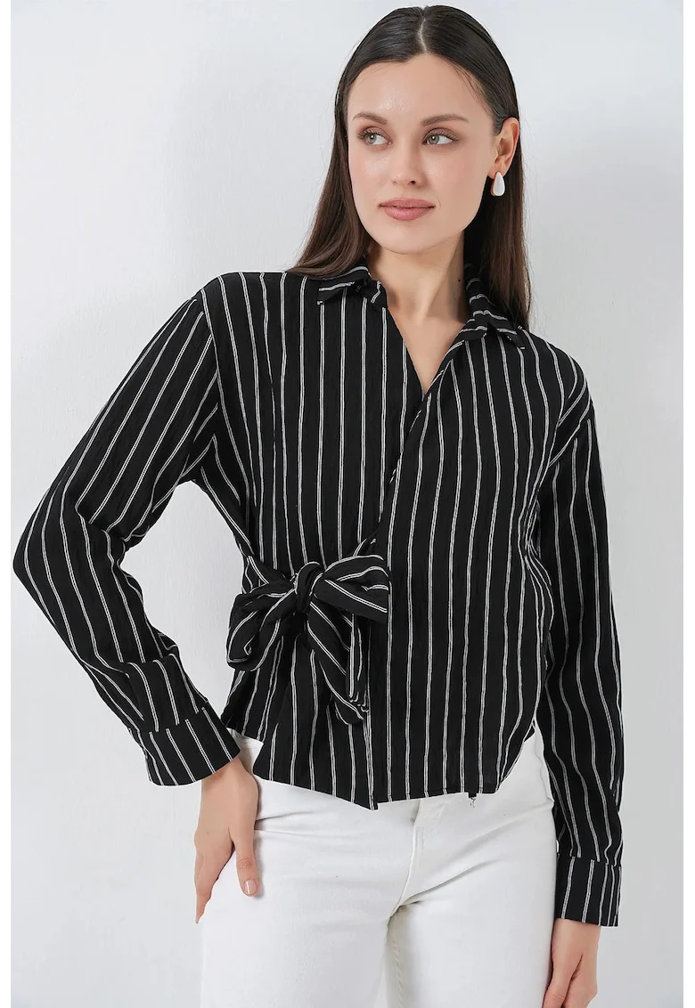 Camasa dama,  camasa cu maneca lunga, dungi, negru, viscoza