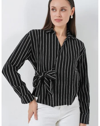 Camasa dama,  camasa cu maneca lunga, dungi, negru, viscoza