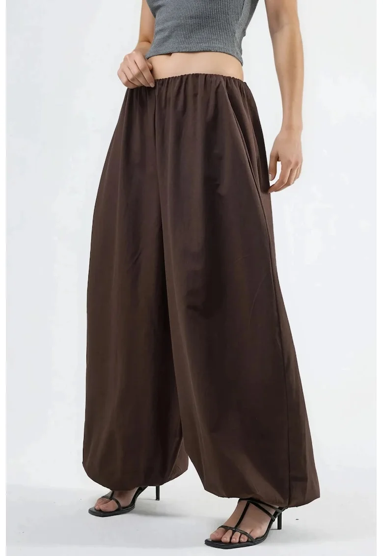 Pantaloni dama,  balon, elastic, maro cafea, 65% bumbac, 35% poliester