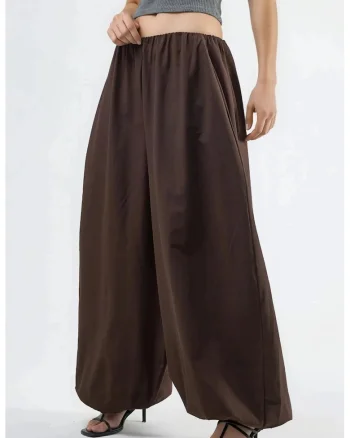 Pantaloni dama,  balon, elastic, maro cafea, 65% bumbac, 35% poliester