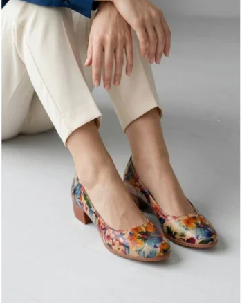 Pantofi dama din piele cu imprimeu floral multicolor