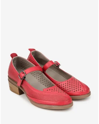 Pantofi dama rosii din piele naturala perforata