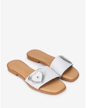 Sandale dama albe din piele naturala model stil papuc