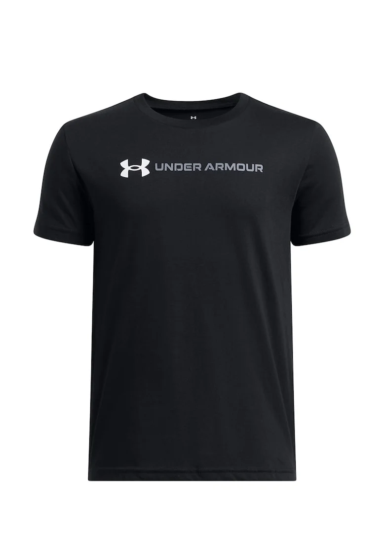 Tricou din amestec de bumbac cu imprimeu logo, Negru