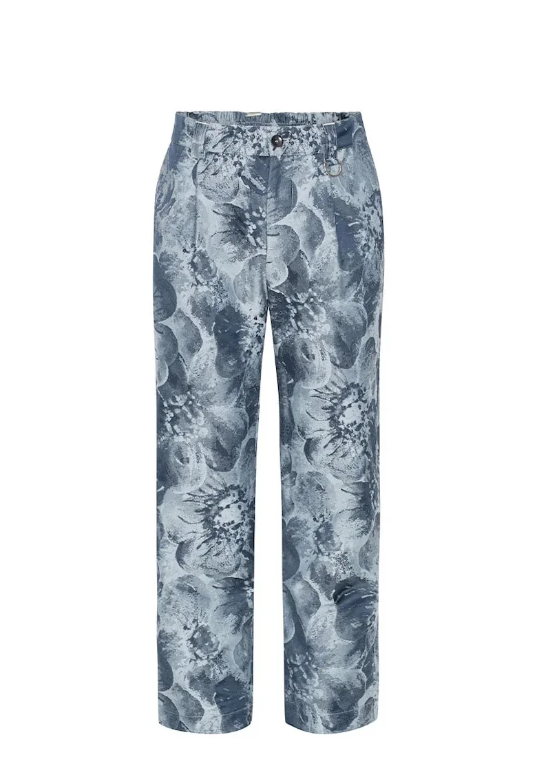 ,Pantaloni drepți cu design abstract, Albastru