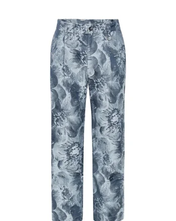 ,Pantaloni drepți cu design abstract, Albastru
