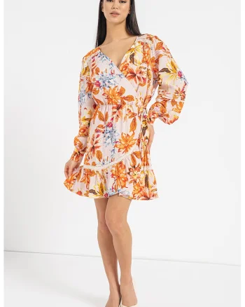 Rochie petrecuta din amestec de in, Portocaliu