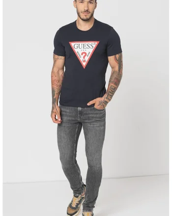Tricou slim fit cu logo, Rosu/Alb/Bleumarin