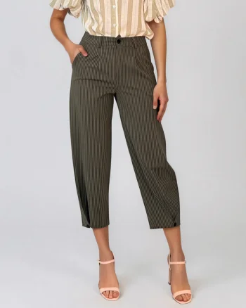 Pantaloni cu dungi și nasturi decorativi kaki - Unica S-L