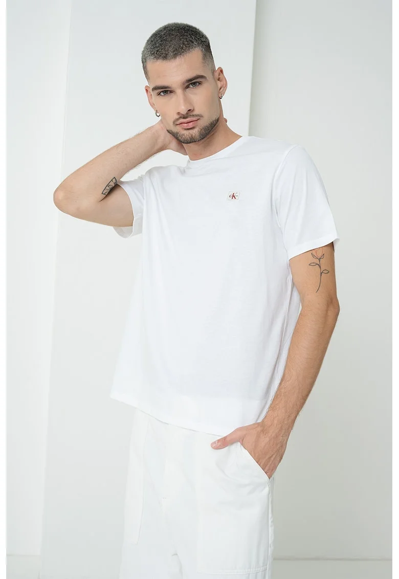 Tricou de bumbac cu insigna logo, Alb optic