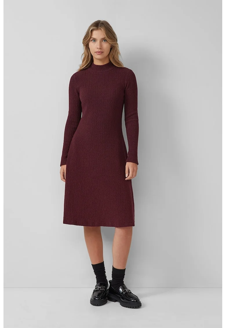 Rochie texturata cu maneci lungi, Rosu inchis
