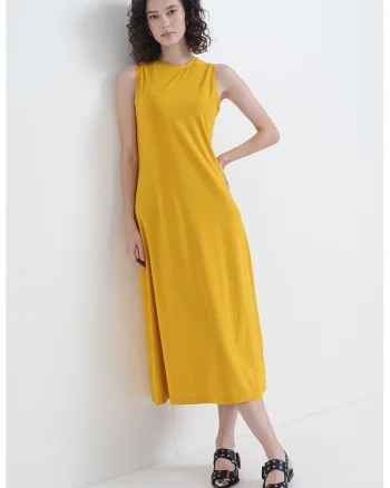 Rochie midi fara maneci, Galben sofran