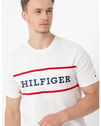 Tricou cu imprimeu si decolteu la baza gatului, Rosu/Albastru ultramarin/Crem