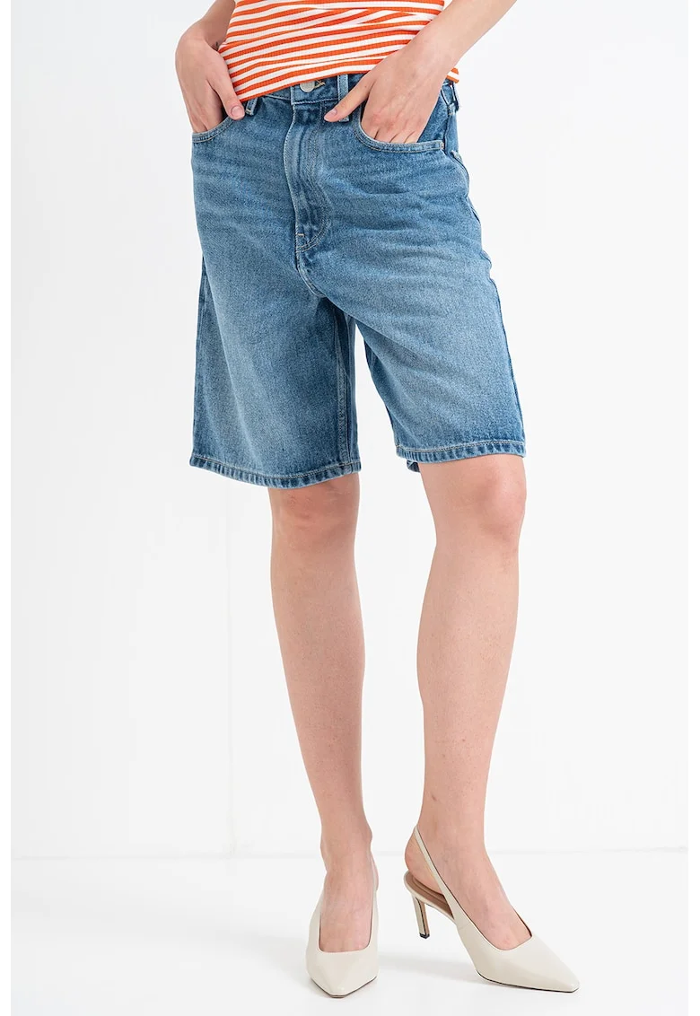 Bermude din denim cu talie inalta, Albastru deschis