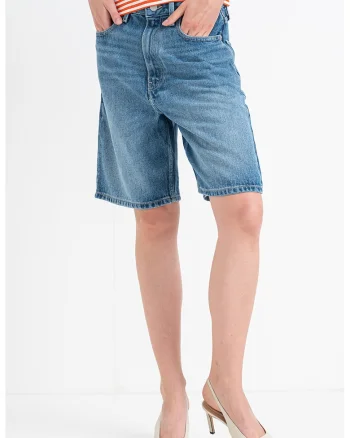 Bermude din denim cu talie inalta, Albastru deschis