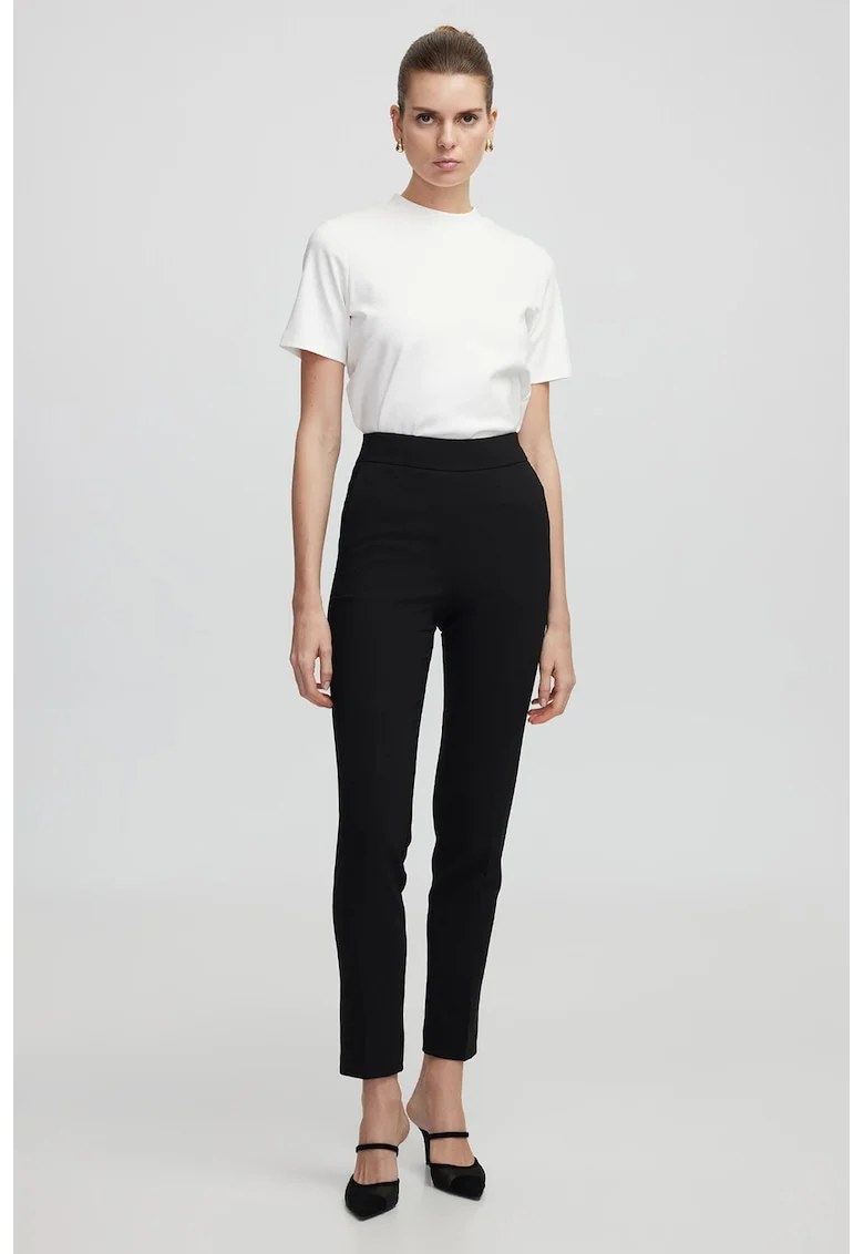 Pantaloni uni skinny cu talie inalta, Negru
