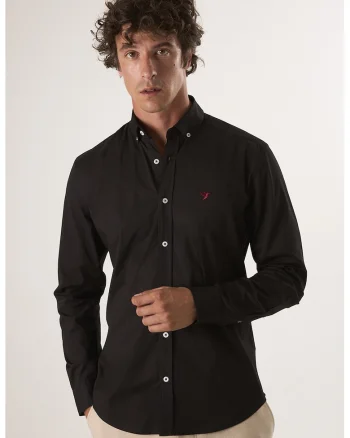 Camasa din amestec de bumbac cu guler Oxford, Negru