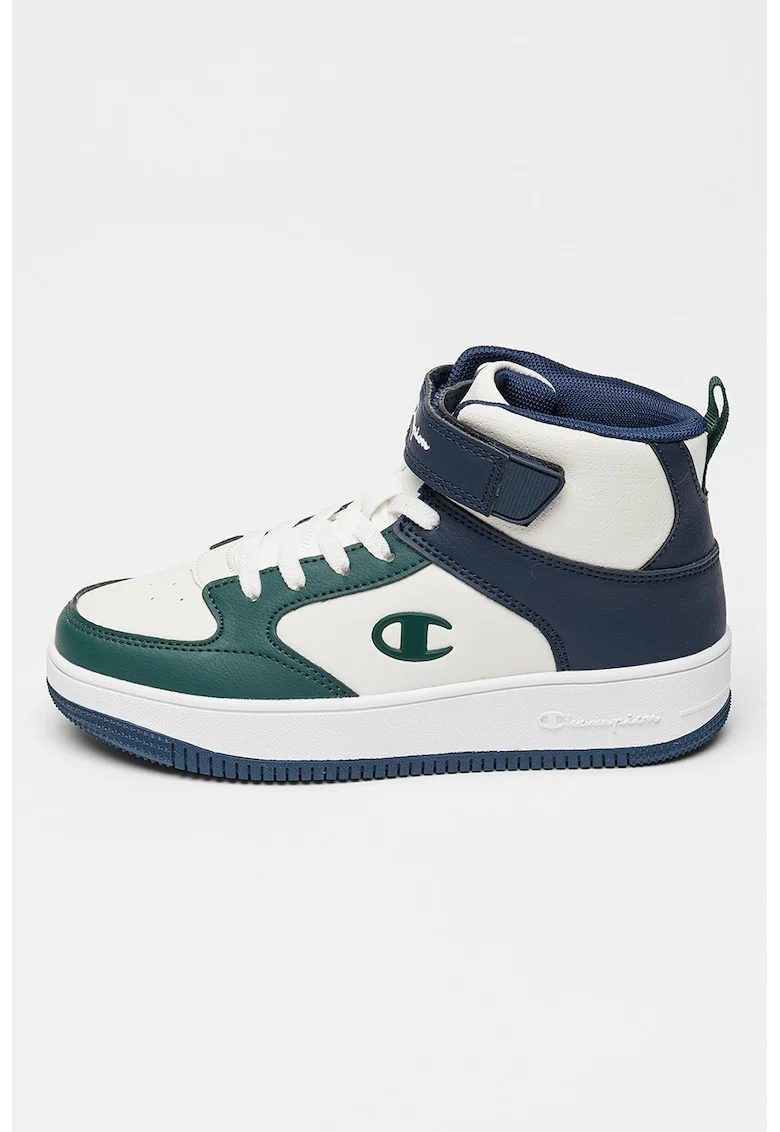 Pantofi sport din piele ecologica cu logo, Alb/Verde/Bleumarin