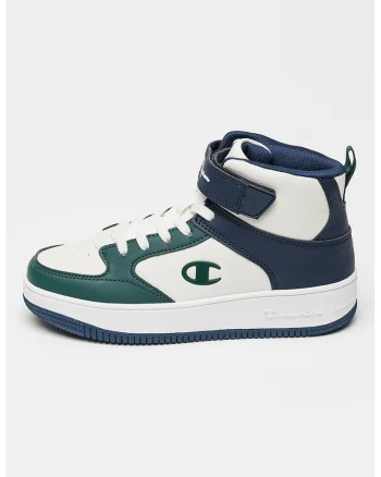 Pantofi sport din piele ecologica cu logo, Alb/Verde/Bleumarin