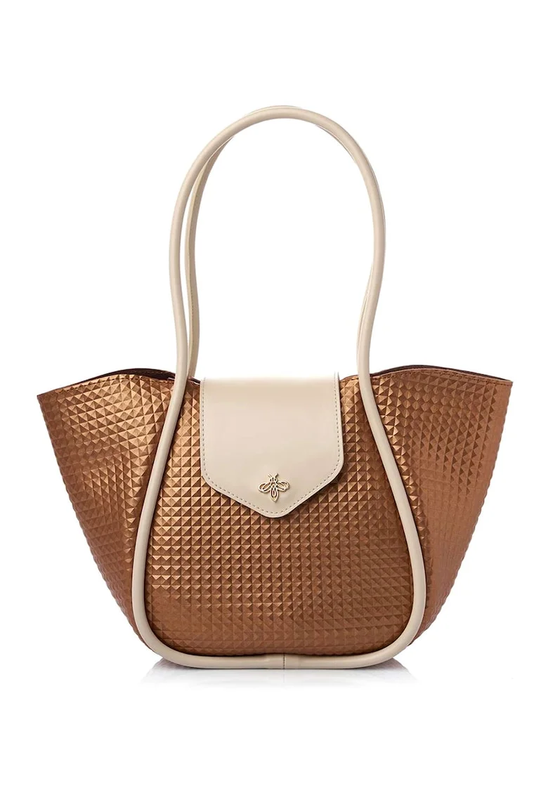 Geanta shopper din piele ecologica, Bronz/Bej deschis