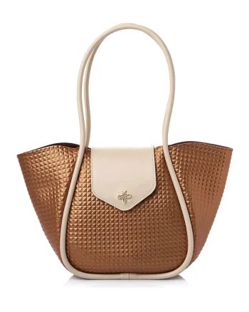 Geanta shopper din piele ecologica, Bronz/Bej deschis