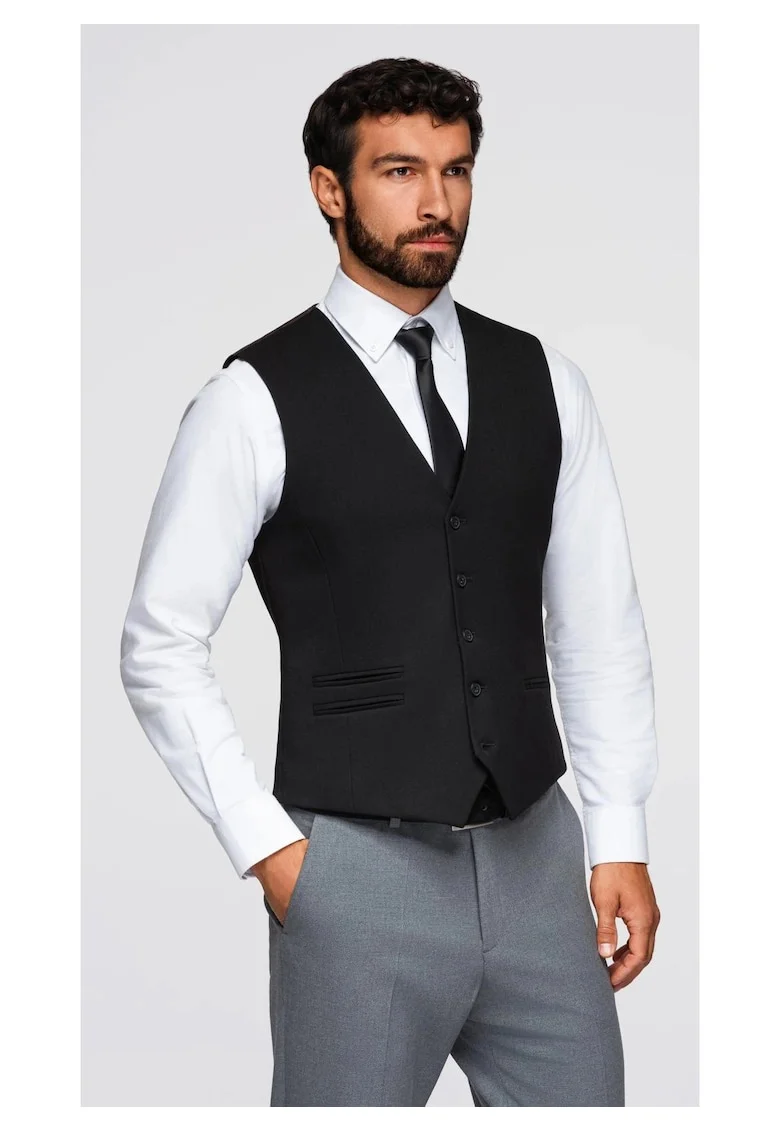 Vesta de costum cu detalii clasice si captuseala  OM-BLZV-0142, Negru