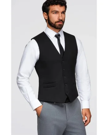 Vesta de costum cu detalii clasice si captuseala  OM-BLZV-0142, Negru