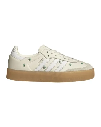Pantofi sport din piele si piele intoarsa cu aplicatii florale Sambae, Verde/Alb fildes