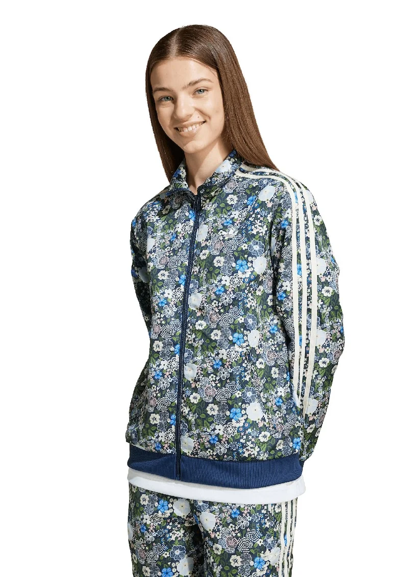 Bluza de trening unisex cu model floral Firebird, Alb/Verde/Albastru indigo
