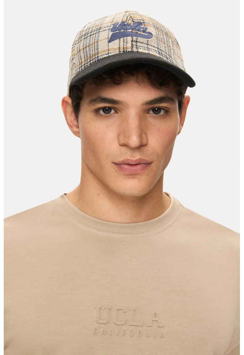 Sapca baseball unisex cu model in carouri Jermaine, Bej