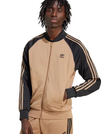 Bluza de trening cu fermoar si logo, Negru/Maro nisip